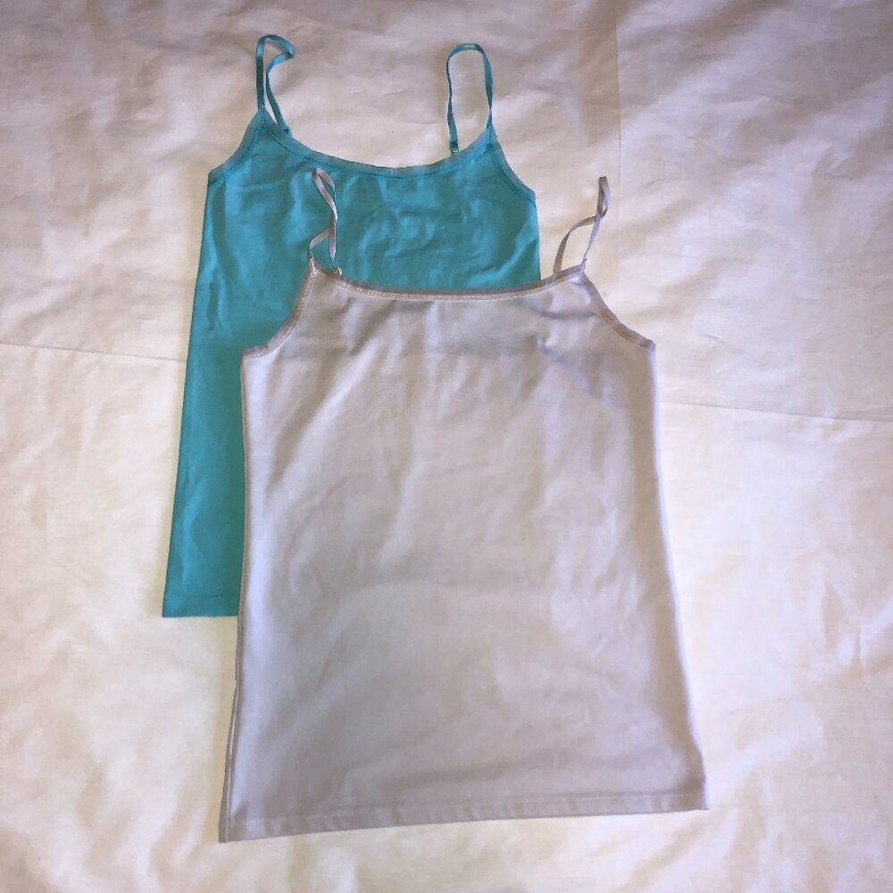 Ann Taylor XS spaghetti strap camis. TWO Off White and Light Blue. Great shape!